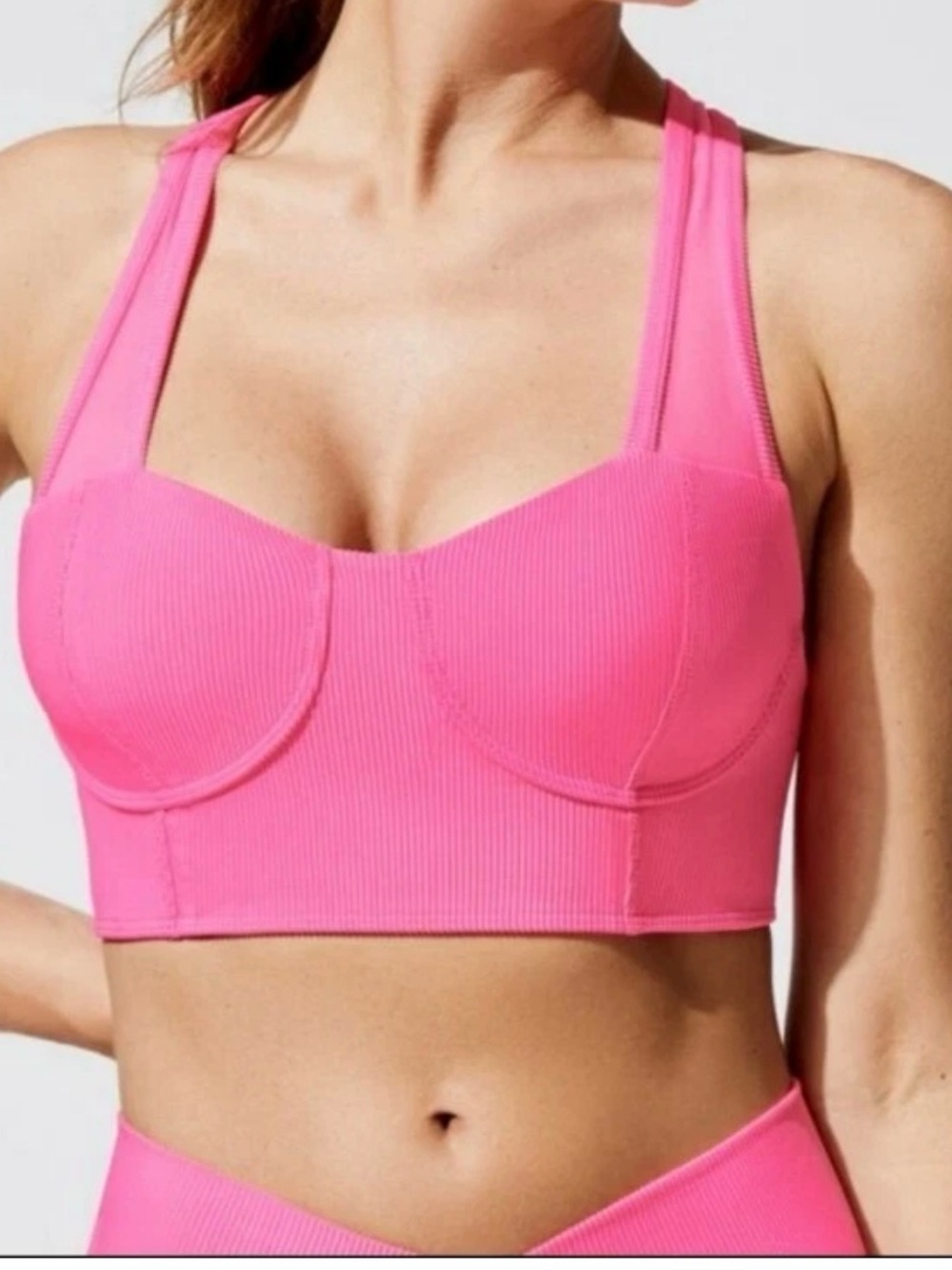 Beach Riot Nadia Neon Pink Ribbed Racerback Sports Bra size Medium